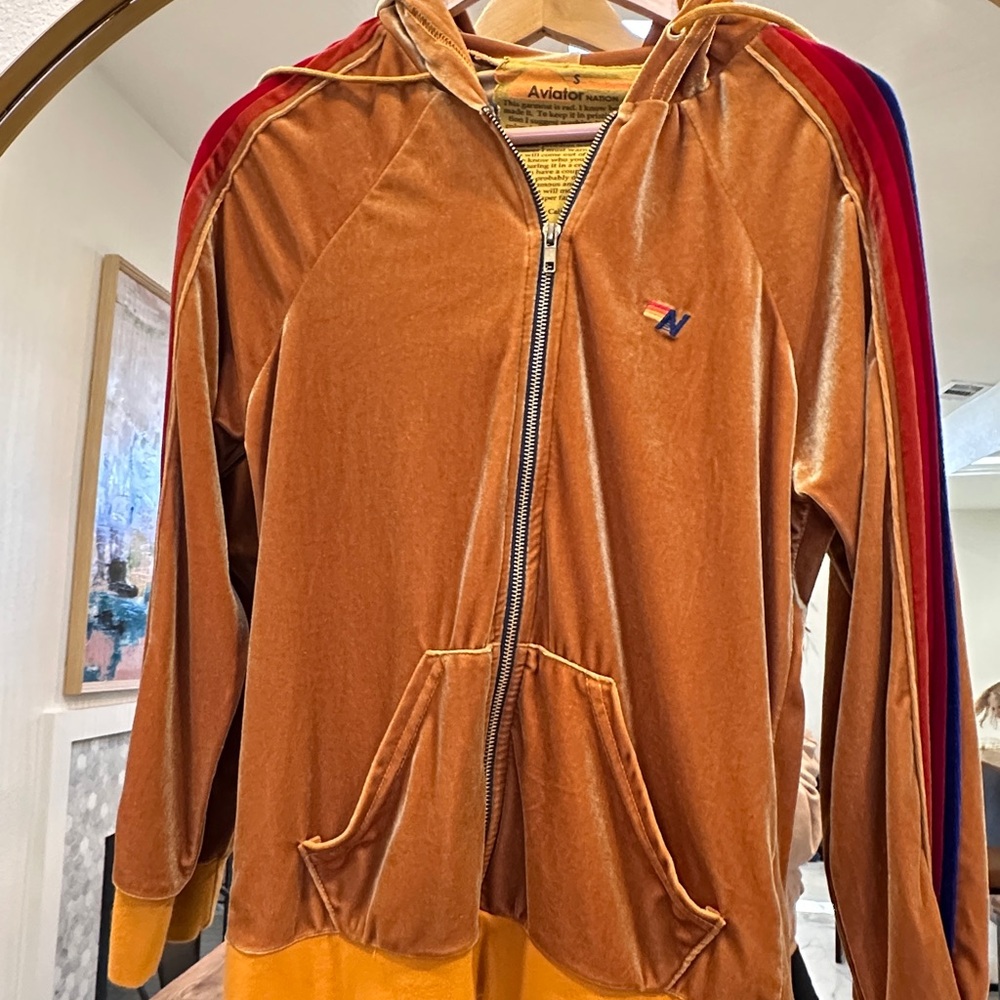 Aviator Nation Brown Hoodie with Red and Yellow Accents